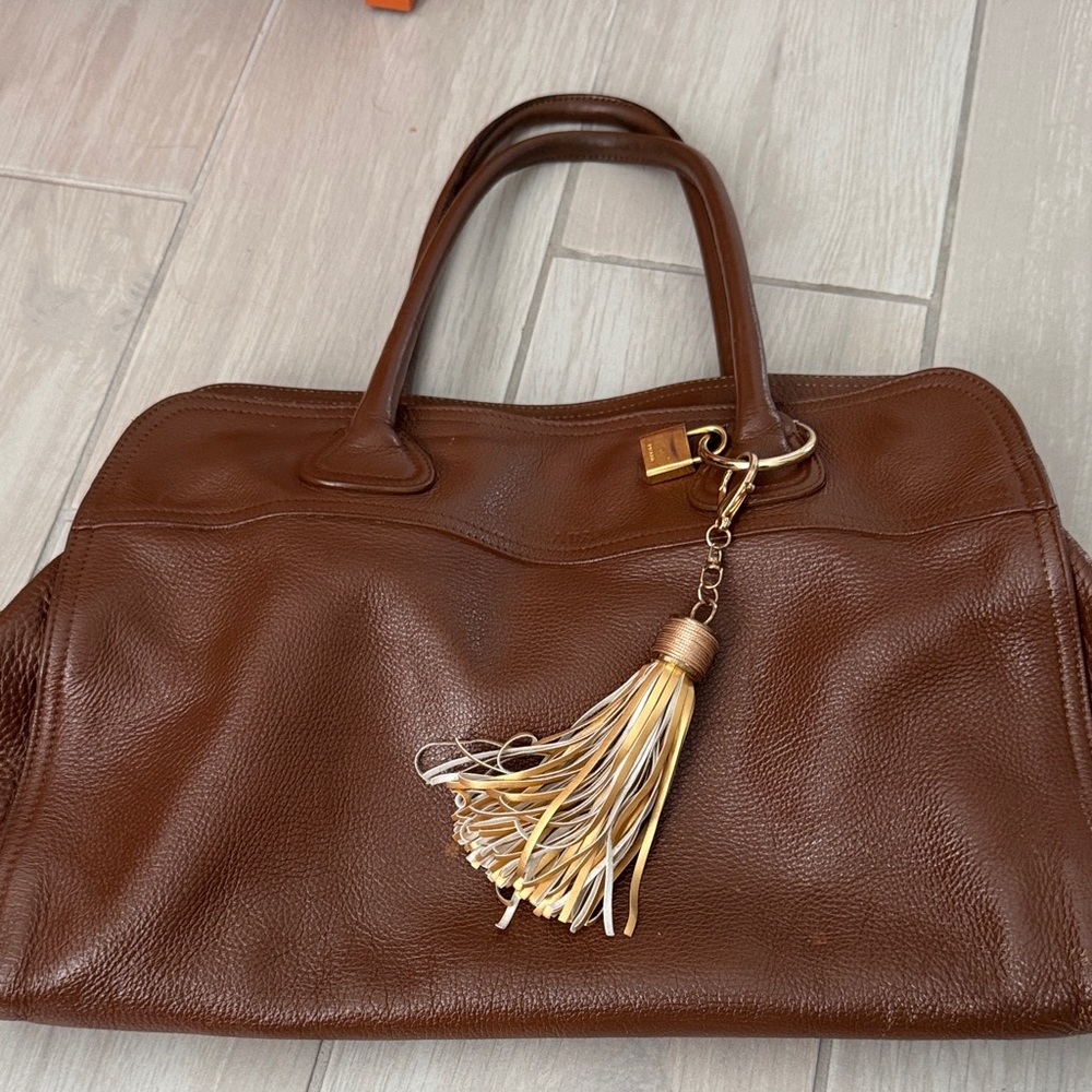 Vintage Prada Brown Leather Tote Bag with Tassel